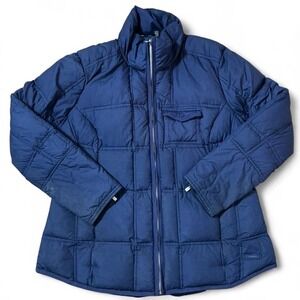 Athleta Quilted Puffer Jacket Navy Blue Full Zip Mock Neck Women's